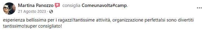 Recensione Facebook di un genitore sul Camp ComeUnaVolta