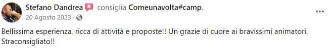 Recensione Facebook di un genitore sul Camp ComeUnaVolta