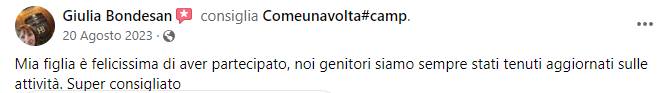 Recensione Facebook di un genitore sul Camp ComeUnaVolta