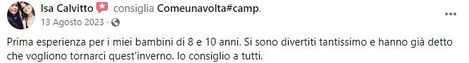 Recensione Facebook di un genitore sul Camp ComeUnaVolta