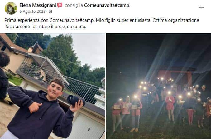 Recensione Facebook di un genitore sul Camp ComeUnaVolta