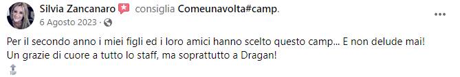 Recensione Facebook di un genitore sul Camp ComeUnaVolta