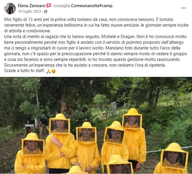 Recensione Facebook di un genitore sul Camp ComeUnaVolta