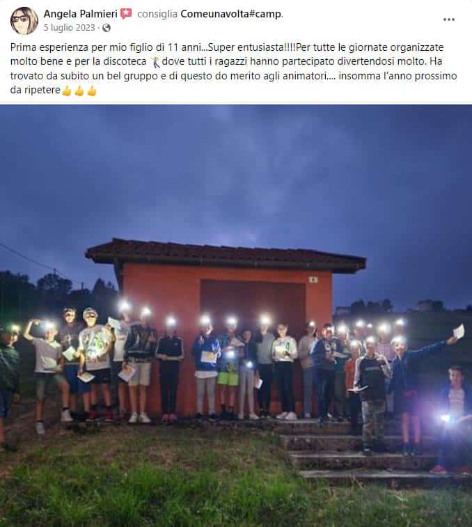 Recensione Facebook di un genitore sul Camp ComeUnaVolta