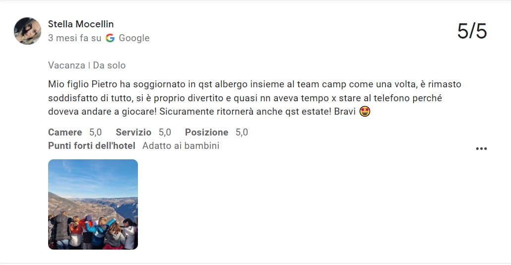Recensione Google a cinque stelle sul Camp ComeUnaVolta